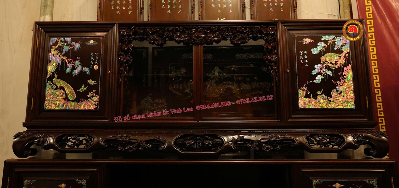 Tủ chè gỗ gụ khảm ốc cảnh ý nghĩa 